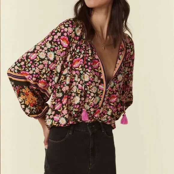 *reseeved For Trade* Nwt Impala Lily Tie Blouse in Night Blossom - Picture 4 of 9